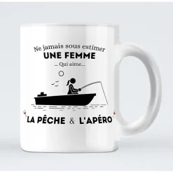 Mug Ne Jamais Sous-Estimer Une Femme Qui Aime La Pêche Et L’Apéro