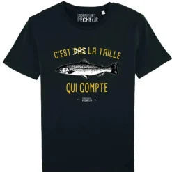Tee Shirt Manches Courtes Homme Monsieur Pêcheur C'est Pas La Taille Qui Compte - Truite - Noir