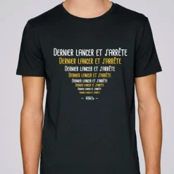 Tee Shirt Manches Courtes Homme Monsieur Pêcheur Dernier Lancer Et J'arrête - Noir