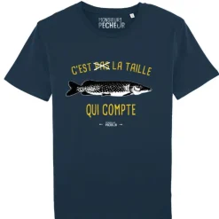 Tee Shirt Manches Courtes Homme Monsieur Pêcheur C'est Pas La Taille Qui Compte - Brochet - Marine
