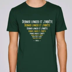 Tee Shirt Manches Courtes Homme Monsieur Pêcheur Dernier Lancer Et J'arrête - Vert