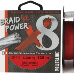Tresse Powerline Braid Power X8 Rouge - 135M